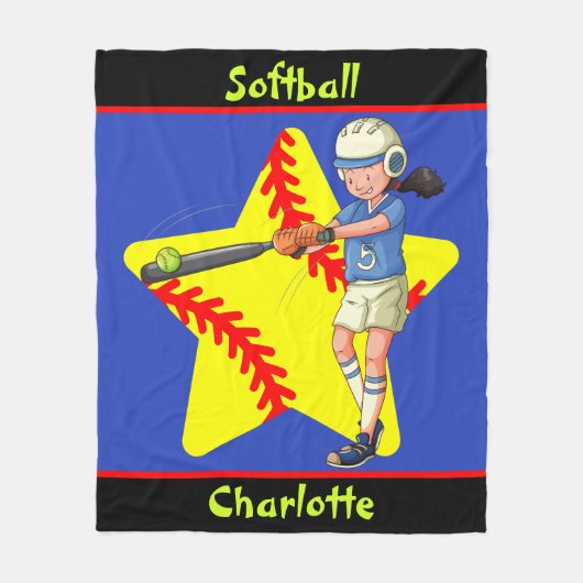 Softball Girls Star Batter Swing Persoonlijk Fleece Deken (Voorkant)