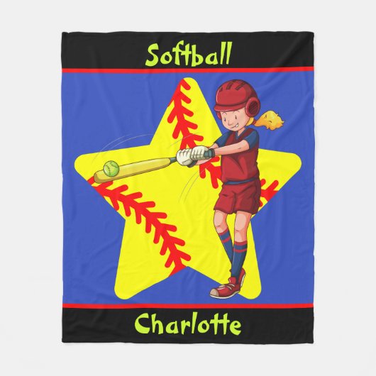 Softball Girls Star Batter Swing Persoonlijk Fleece Deken (Voorkant)