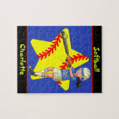 Softball Girls Star Batter Swing Persoonlijk Legpuzzel (Horizontaal)