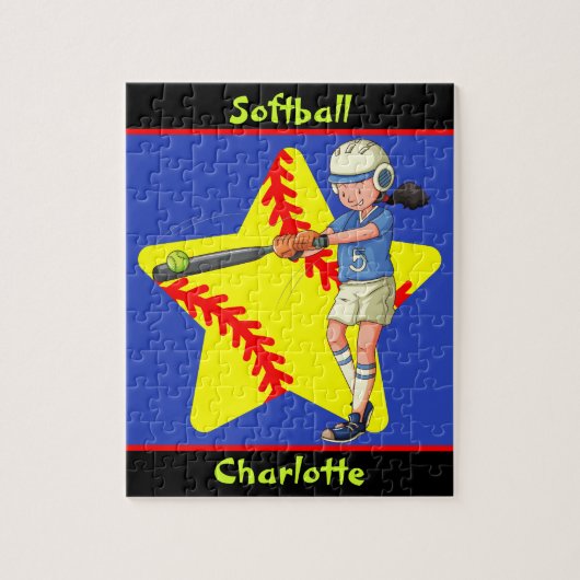 Softball Girls Star Batter Swing Persoonlijk Legpuzzel (Verticaal)