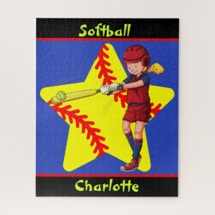 Softball Girls Star Batter Swing Persoonlijk Legpuzzel