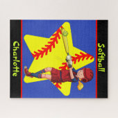 Softball Girls Star Batter Swing Persoonlijk Legpuzzel (Horizontaal)