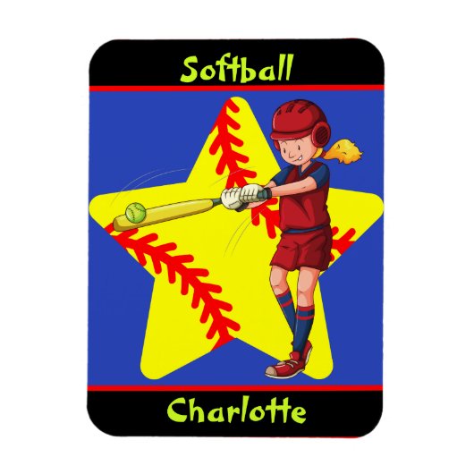 Softball Girls Star Batter Swing Persoonlijk Magneet (Verticaal)
