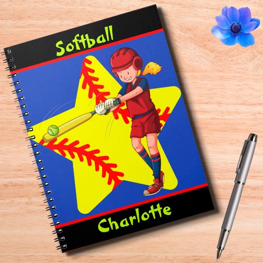 Softball Girls Star Batter Swing Persoonlijk Notitieboek