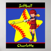 Softball Girls Star Batter Swing Persoonlijk Poster (Voorkant)