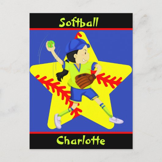 Softball Girls Star Pitcher, gepersonaliseerd Briefkaart (Voorkant)