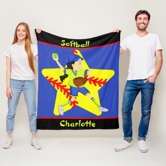 Softball Girls Star Pitcher, gepersonaliseerd Fleece Deken (In situ)