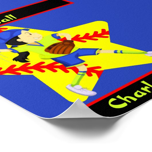 Softball Girls Star Pitcher, gepersonaliseerd Poster (Hoek)