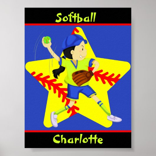 Softball Girls Star Pitcher, gepersonaliseerd Poster (Voorkant)