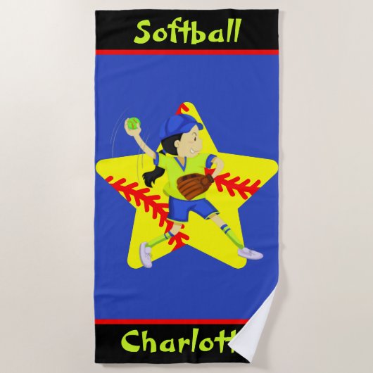 Softball Girls Star Pitcher, gepersonaliseerd Strandlaken (Voorkant)