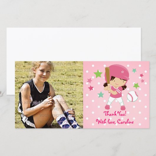 Softball Girly Dank je persoonlijk Bedankkaart (Voorkant / Achterkant)