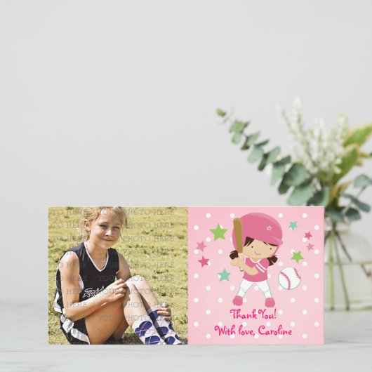 Softball Girly Dank je persoonlijk Bedankkaart (Staand voorkant)