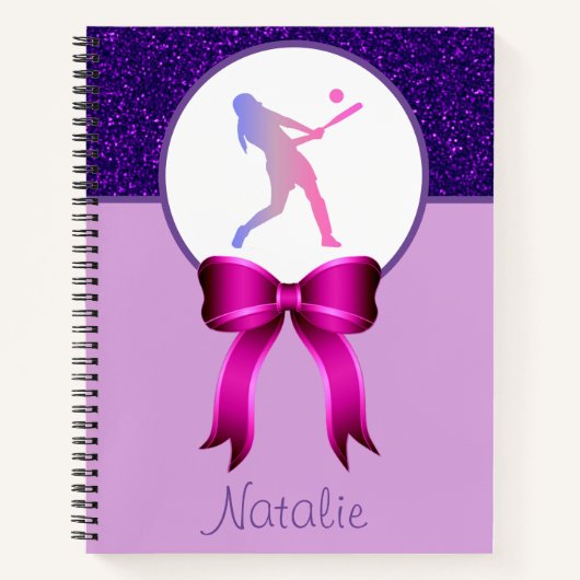 Softball Glitter en Bow-Notitieboek Notitieboek (Voorkant)