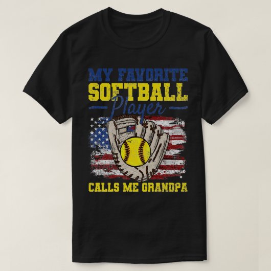 Softball Grandpa American Flag  T-shirt (Design voorkant)