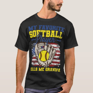 Softball Grandpa American Flag  T-shirt