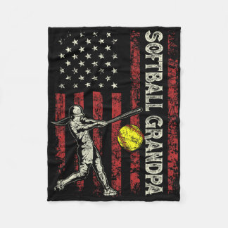 Softball Grandpa Us Flag Gifts Dad Men Patriotic F Fleece Deken