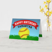Softball Happy Birthday Kaart (Gele Bloem)