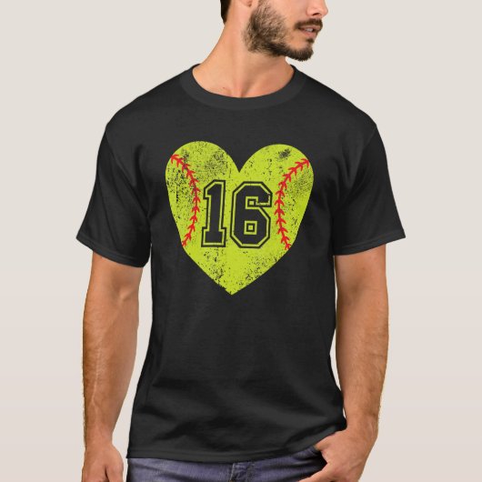 Softball Hart Speler 16 Softbal Moeder Vader Varsi T-shirt (Voorkant)