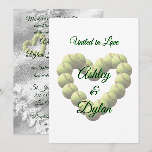 Softball Hart Sport Bruiloft Thema Bruiloft Kaart (Voorkant / Achterkant)