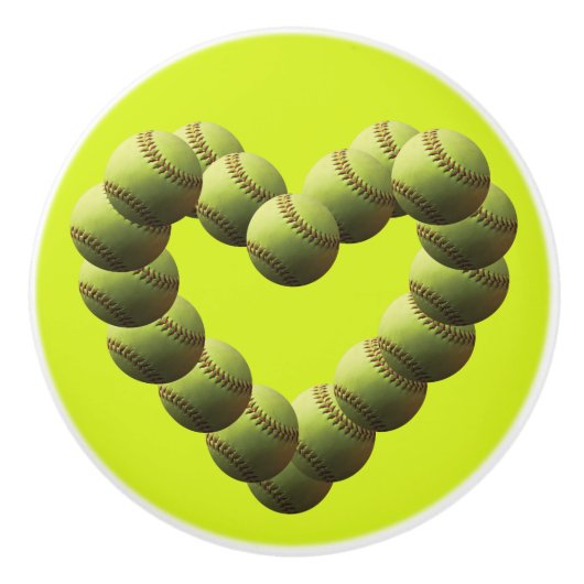 Softball Heart Multi-Ball Yellow Softball Keramische Knop (Voorkant)