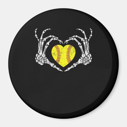 Softball Heart Skeleton Hand Halloween Kostuum Fun Magneet (Voorkant)