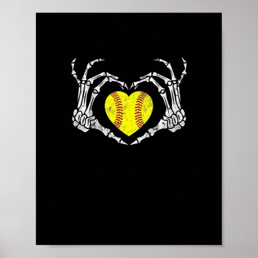 Softball Heart Skeleton Hand Halloween Kostuum Fun Poster (Voorkant)