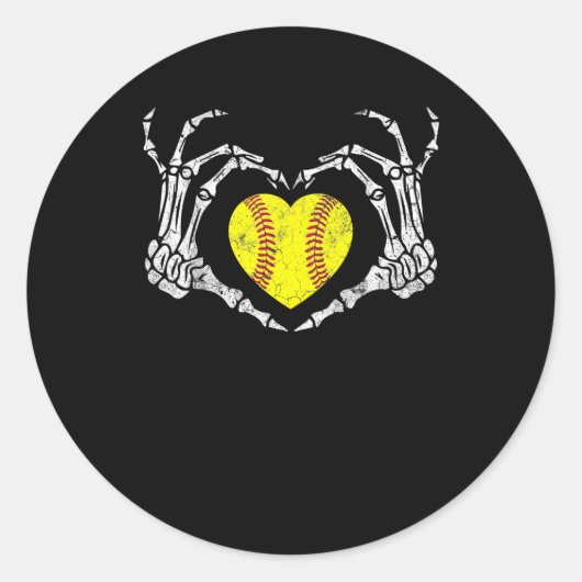 Softball Heart Skeleton Hand Halloween Kostuum Fun Ronde Sticker (Voorkant)