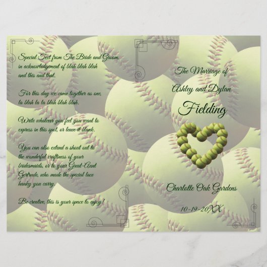 Softball Heart Wedding Theme Weddenschap Program (Voorkant)