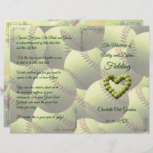 Softball Heart Wedding Theme Weddenschap Program (Voorkant / Achterkant)