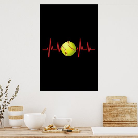 Softball Heartbeat EKG Poster (Keuken)