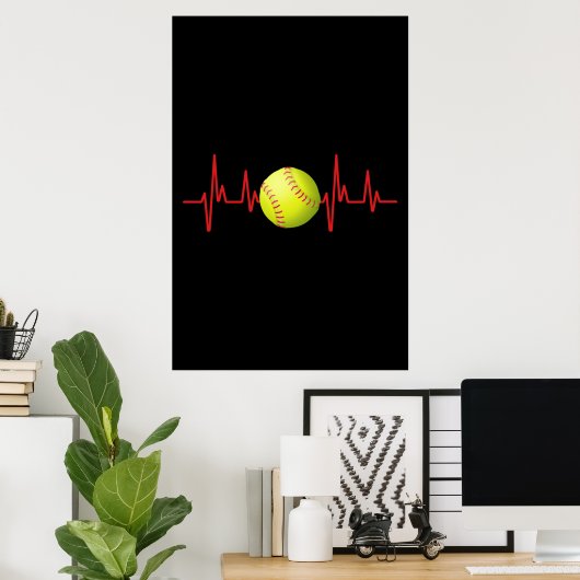 Softball Heartbeat EKG Poster (Thuiskantoor)