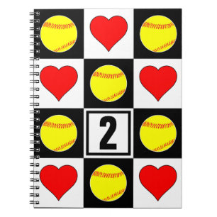 Softball & Hearts Custom Player Jersey Number Notitieboek