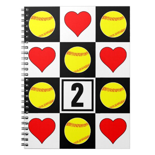 Softball & Hearts Custom Player Jersey Number Notitieboek (Voorkant)