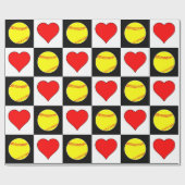 Softball & Hearts Cute Checker Pattern Fastpitch Cadeaupapier (Vlak)
