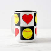 Softball & Hearts Pattern Cute Fastpitch Softball Tweekleurige Koffiemok (Voorkant links)