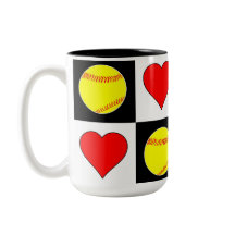 Softball & Hearts Pattern Cute Fastpitch Softball