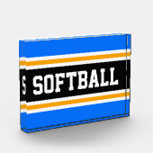 SOFTBALL Helder Blauw Zwart Wit Geel Strepen Fotoblokken (Links)