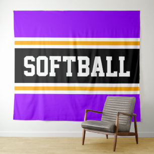 SOFTBALL Helder Paars Zwart Oranje Racing Strepen Wandkleed