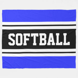 SOFTBALL Helderblauw Zwart Wit Racing Stripes Fleece Deken
