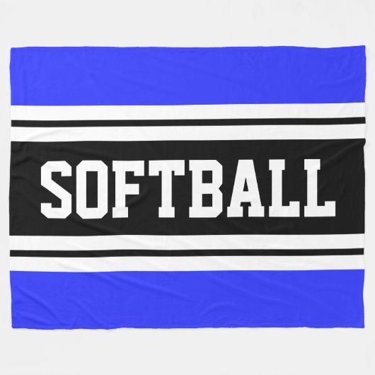 SOFTBALL Helderblauw Zwart Wit Racing Stripes Fleece Deken (Voorkant (Horizontaal))