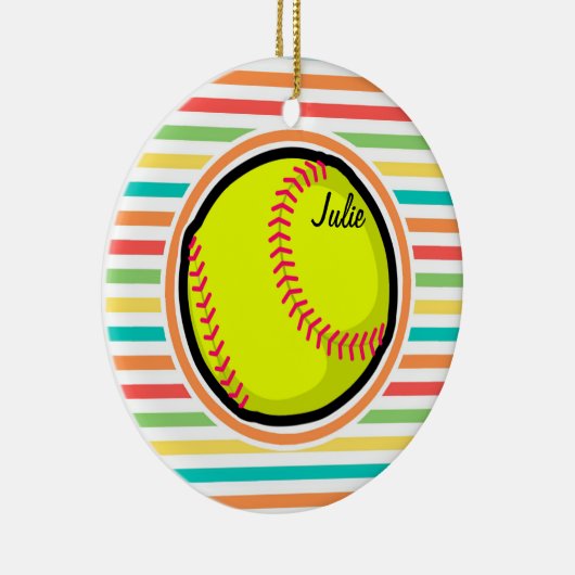 Softball; heldere regenboogstrips keramisch ornament (Rechts)