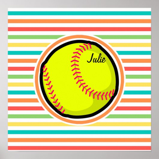 Softball; heldere regenboogstrips poster (Voorkant)