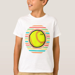 Softball; heldere regenboogstrips t-shirt