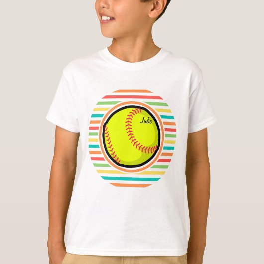 Softball; heldere regenboogstrips t-shirt (Voorkant)