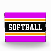 SOFTBALL Heldere Roze Zwart Wit Gele Strepen Fotoblokken (Voorkant)