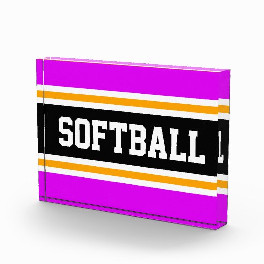 SOFTBALL Heldere Roze Zwart Wit Gele Strepen Fotoblokken (Rechts)