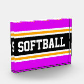 SOFTBALL Heldere Roze Zwart Wit Gele Strepen Fotoblokken (Links)