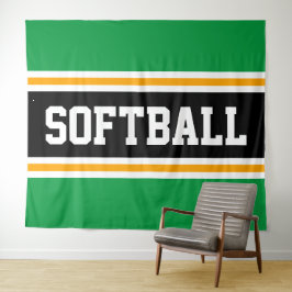 SOFTBALL Heldergroen Zwart Geel Racing Stripes Wandkleed