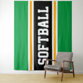 SOFTBALL Heldergroen Zwart Geel Racing Stripes Wandkleed (In situ)
