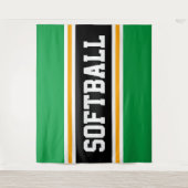 SOFTBALL Heldergroen Zwart Geel Racing Stripes Wandkleed (Voorkant)